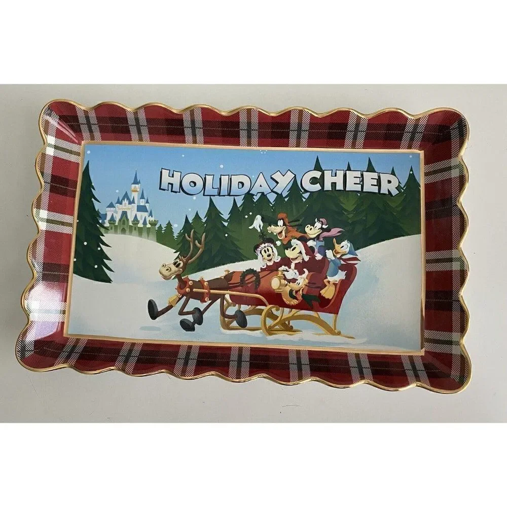 Disney Parks Mickey & Friends Holiday Cheer Ceramic Christmas Tray‎ Dish Platter